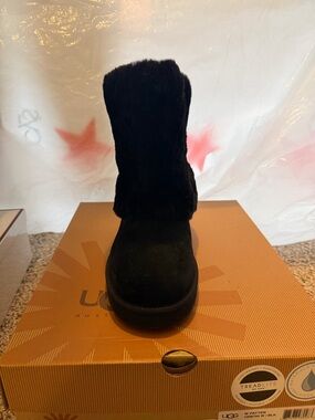 UGG Black Suede Boot with Plush Fur Shaft